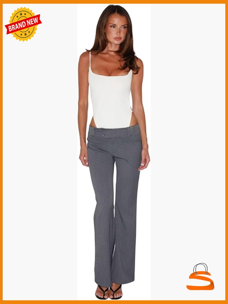 Low-Rise Wide Leg Trousers With Button Waistband